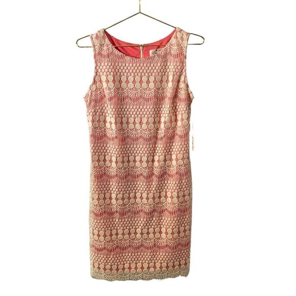 Eliza J Sheath Lace Coral Overlay Dress Size 6 NWT - Picture 1 of 9